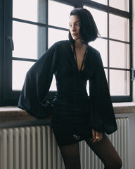 Rochie Mini cu Fronseuri, Neagra