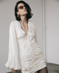 Rochie Mini cu Fronseuri, Alba