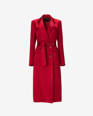 Trench Midi din Satin, Rosu