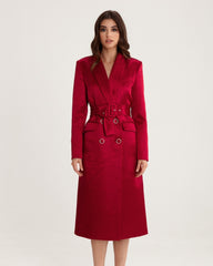 Trench Midi din Satin, Rosu