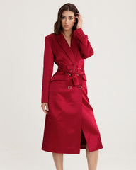 Trench Midi din Satin, Rosu