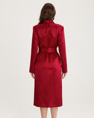Trench Midi din Satin, Rosu