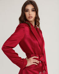 Trench Midi din Satin, Rosu