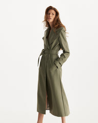 Trench din Piele Vegana, Verde Olive