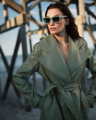 Trench din Piele Vegana, Verde Olive