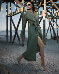 Trench din Piele Vegana, Verde Olive