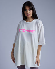 Tricou Universal Oversized cu Logo Roz Retro Future, Alb