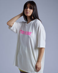 Tricou Universal Oversized cu Logo Roz Retro Future, Alb