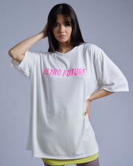 Tricou Universal Oversized cu Logo Roz Retro Future, Alb