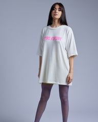 Tricou Universal Oversized cu Logo Roz Retro Future, Alb